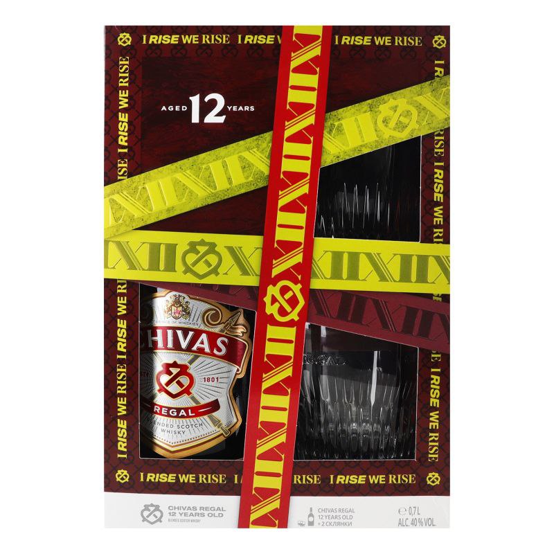 Віскі Chivas Regal 12 y.o. 40% 0.7 л + 2 склянки